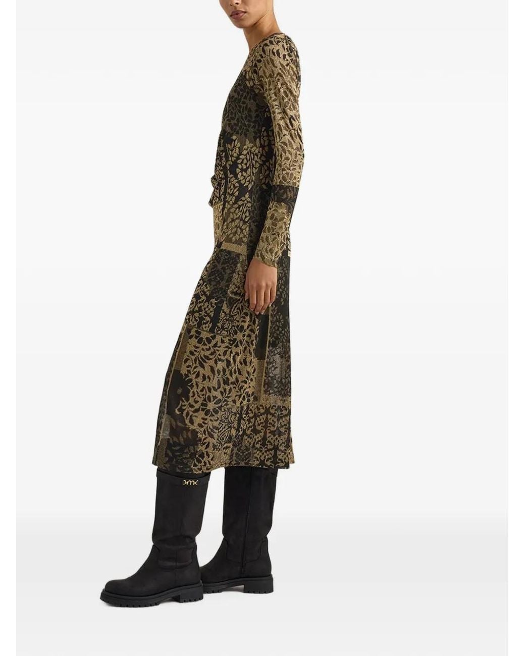 Momoní Green Brina Draped Jacquard Midi Dress