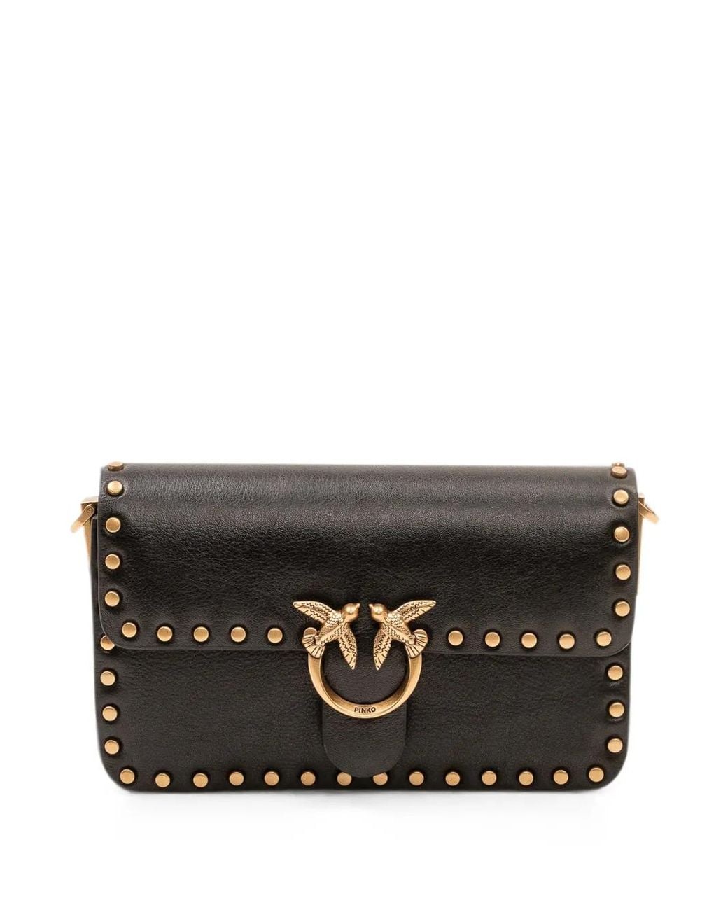 Pinko Black Sac À Bandoulière En Cuir Love One À Clous