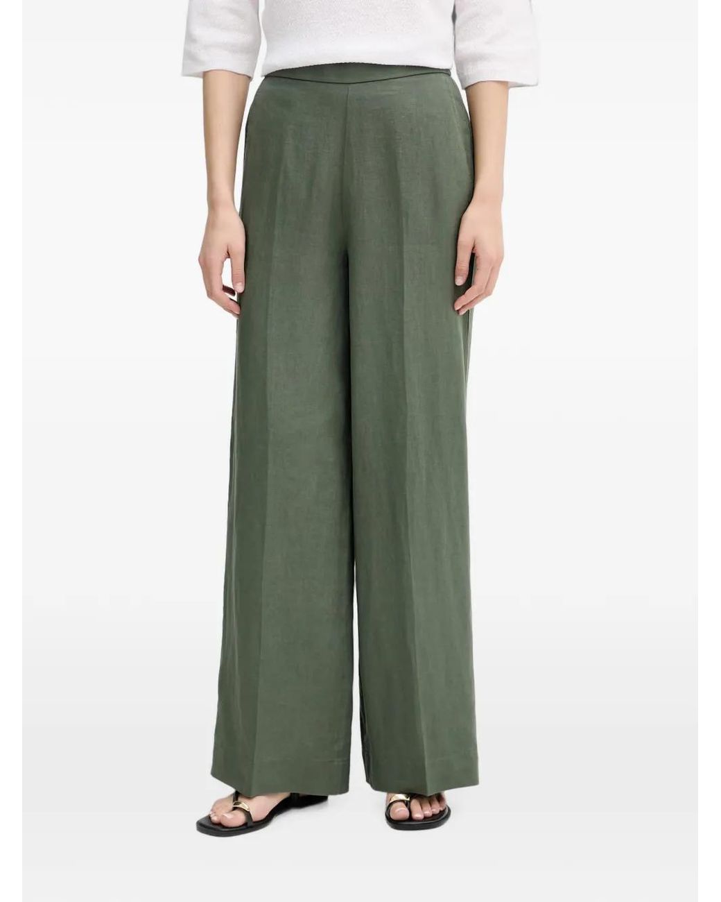 Benetton Green Pressed-Crease Wide-Leg Trousers