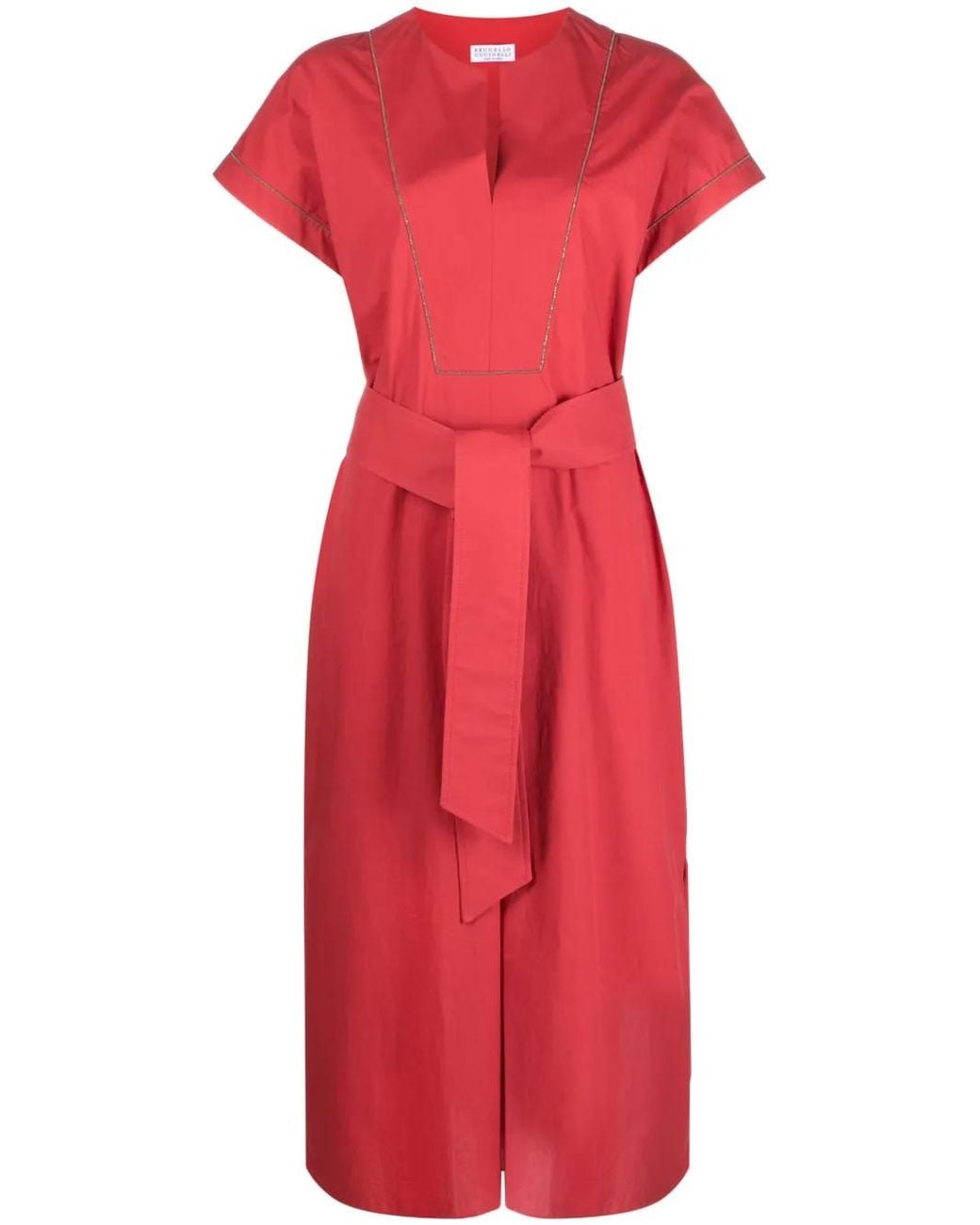 Brunello Cucinelli Red Robe Ceinturée À Mancherons