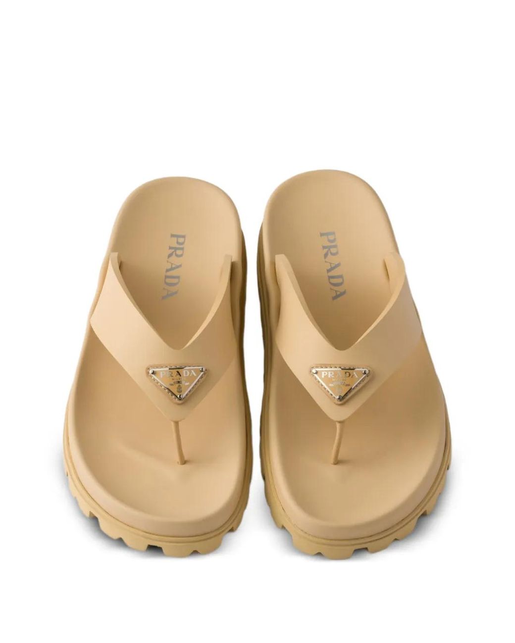 Prada Natural Sandalen Mit Logo-Schild