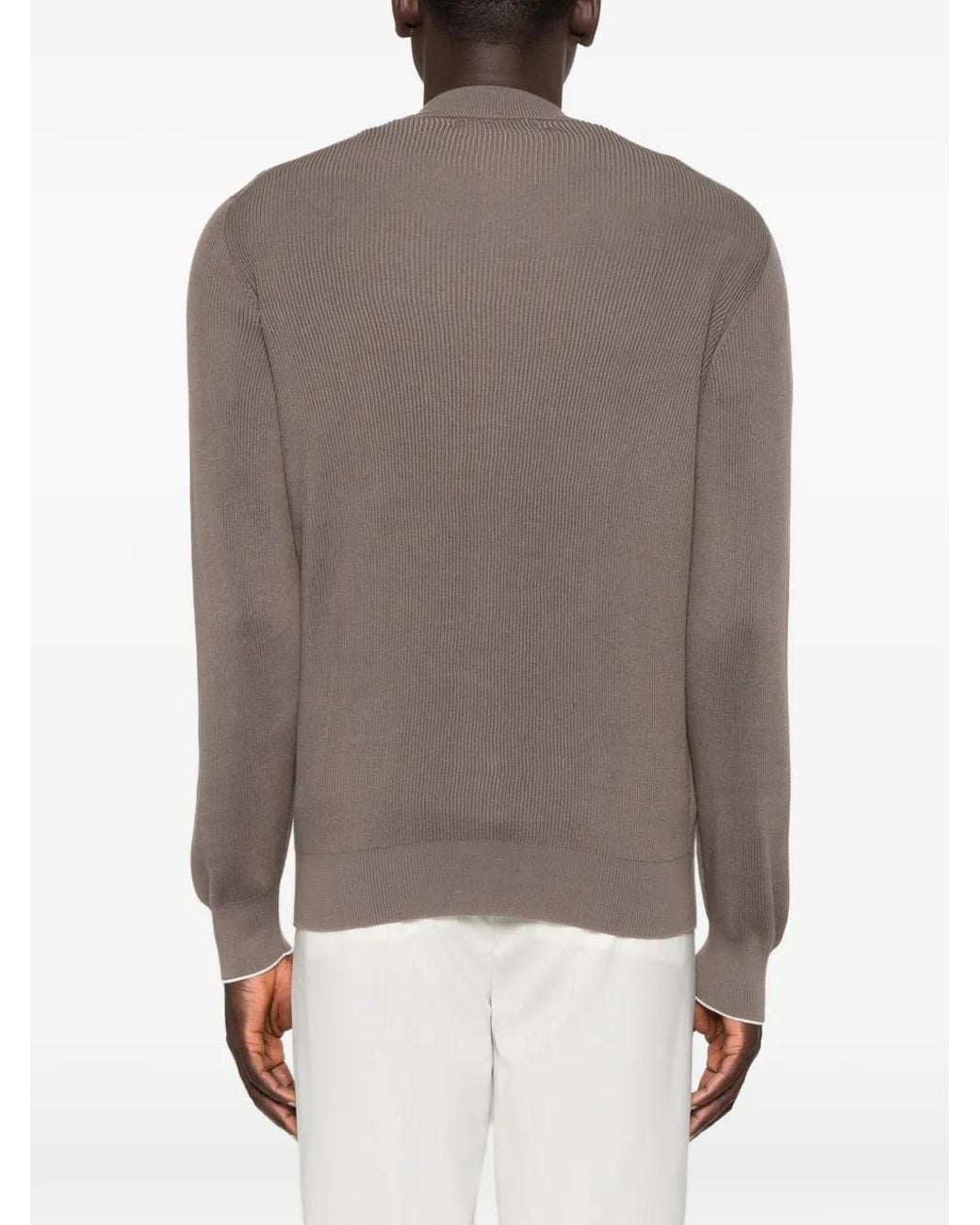 Brunello Cucinelli Gray Ribbed Cardigan With Zip Closure for men