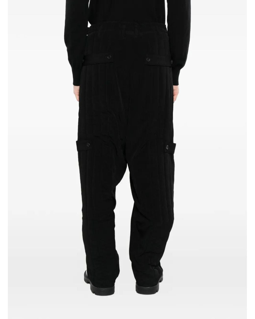 Yohji Yamamoto Black Tab-Detail Padded Cargo Pants for men