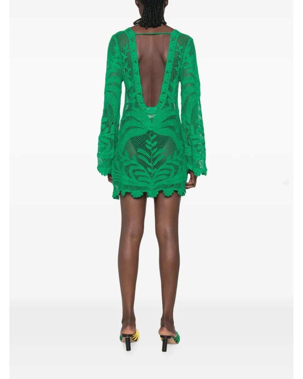 Farm Rio Green Richelieu Open Sheer Back Mini Dress