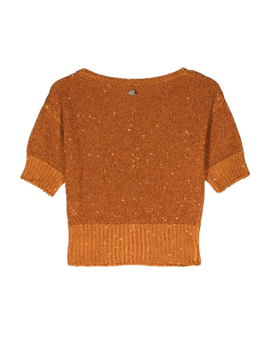 Genny Orange Haut Orné De Sequins À Col V