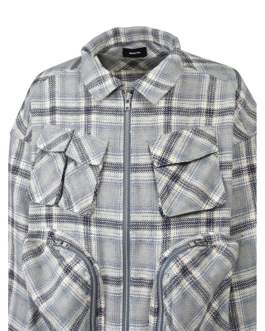BREATH Gray Bdu Check-Pattern Multi-Pocket Shirt Jacket for men