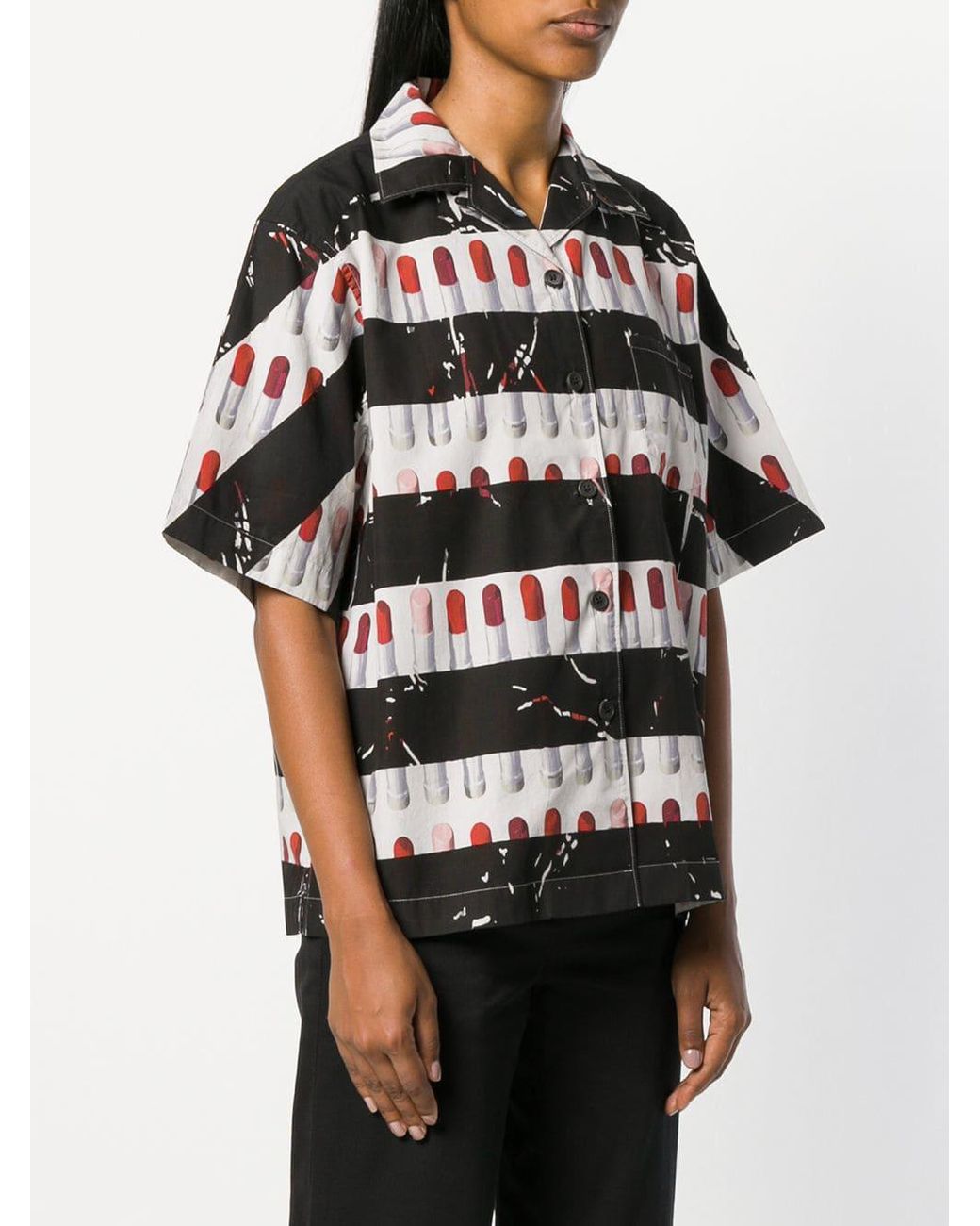 Prada Striped Lipstick Print Board Shirt in Black | Lyst