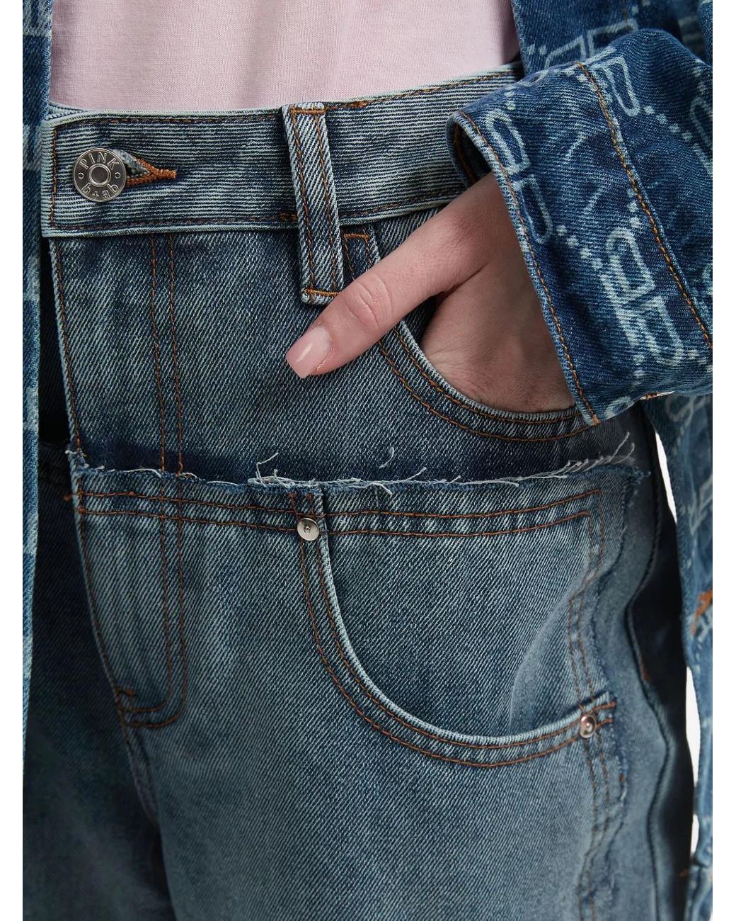 B+ AB Blue Layered-Effect Jeans