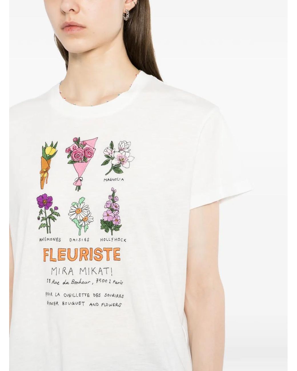 MIRA MIKATI White Slub Embroidered Slub T-Shirt