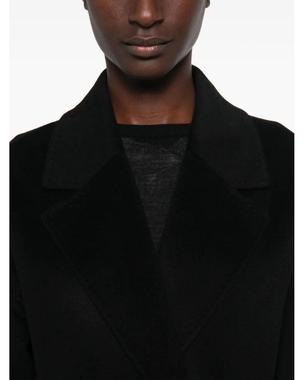 SOLOTRE Black Double-Breasted Scarf-Detail Coat