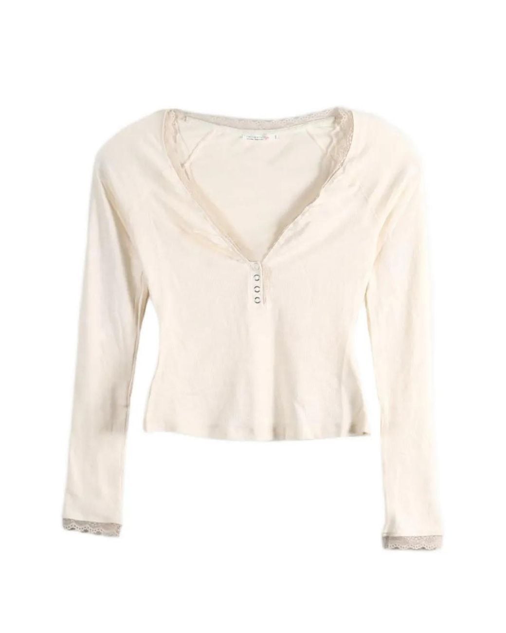 Free People White Cardi Lace-Trim Ribbed-Knit Top