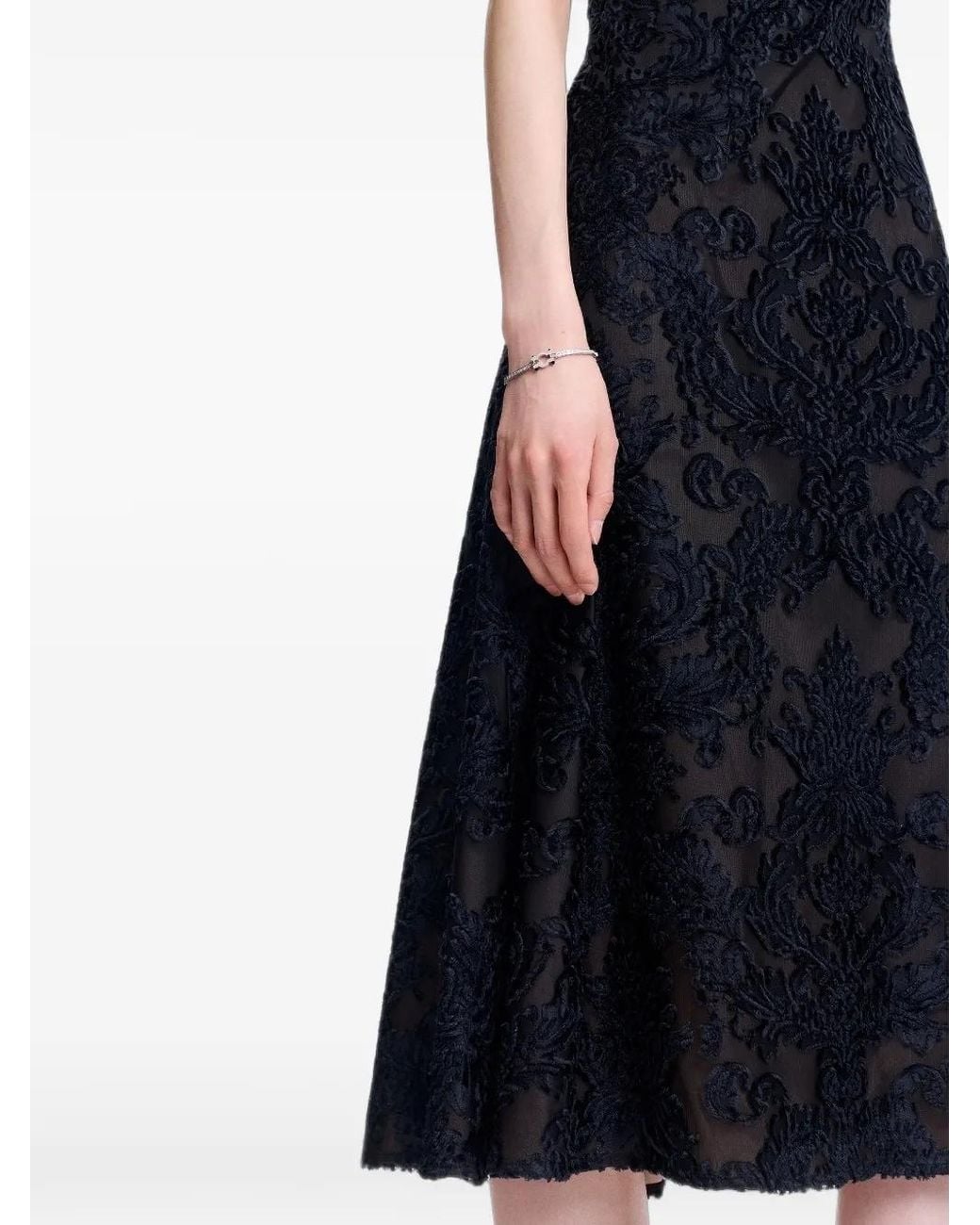 Shanghai Tang Black Qipao Embroidered Midi Dress