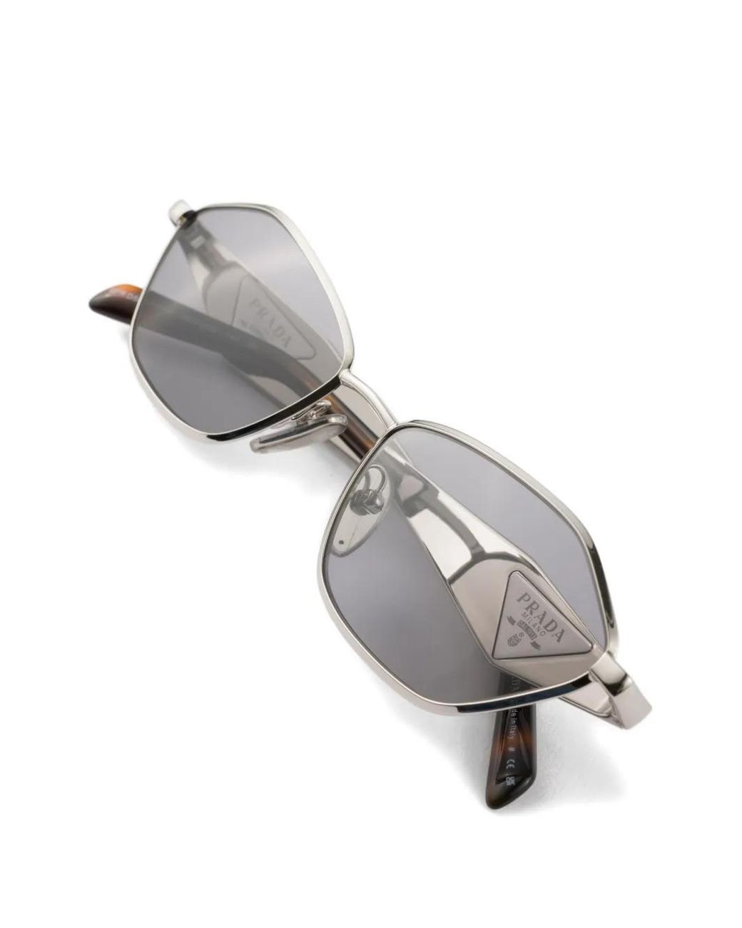 Prada White Irregular Metal Frame With Logo Sunglasses