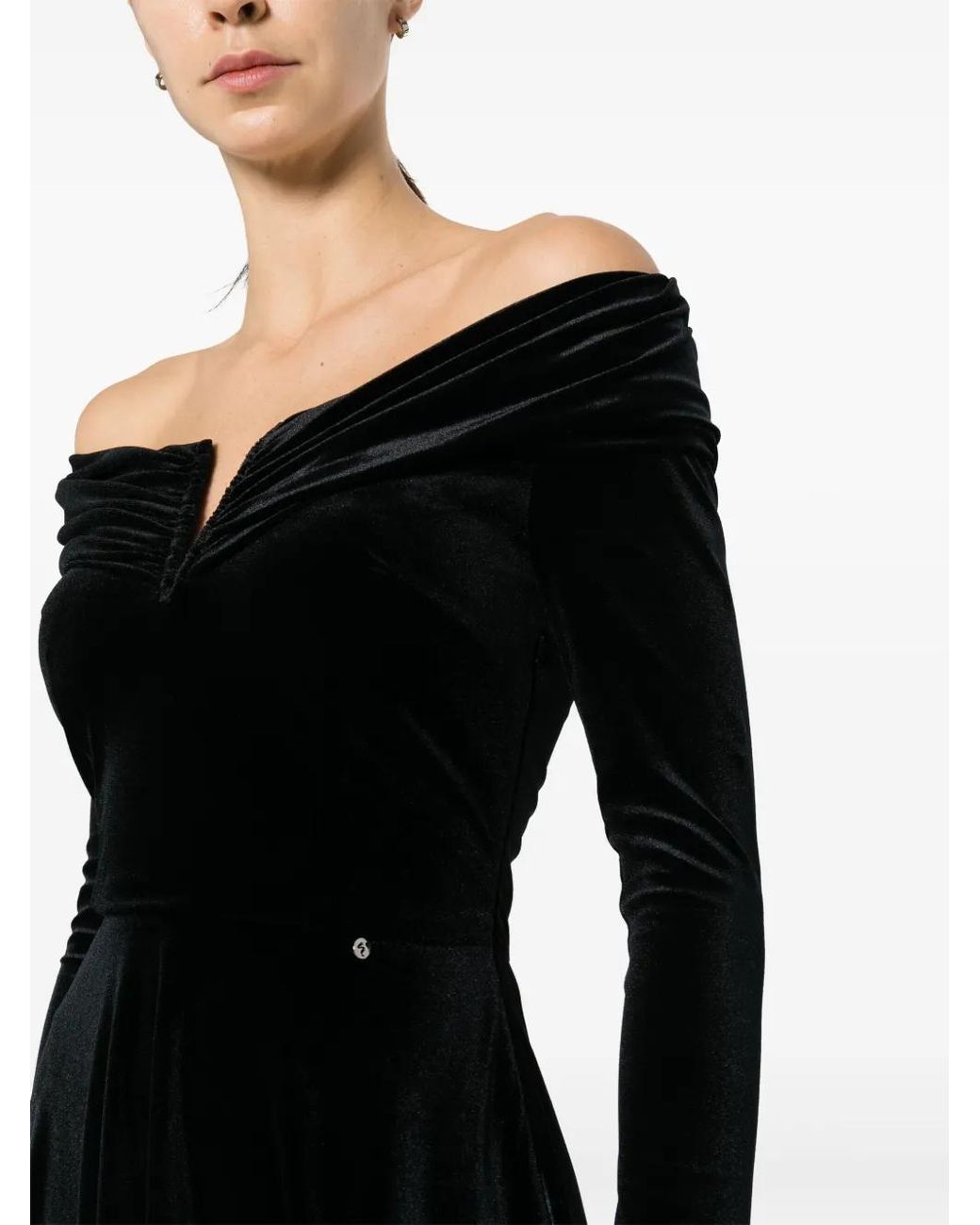 Nissa Black Lace-Detailing Velvet-Finish Dress