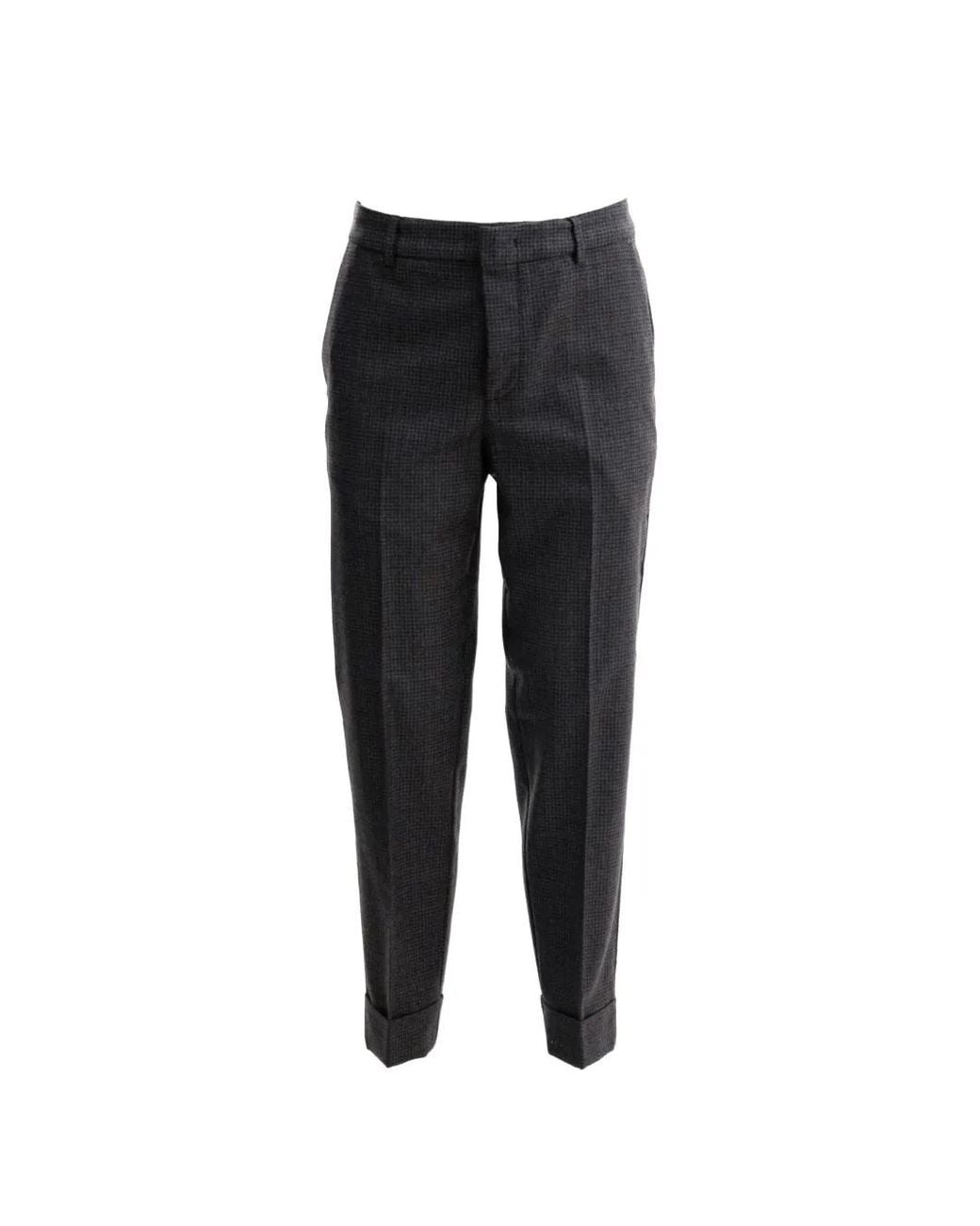 Cruna Black Houndstooth Turn-Up Trousers for men