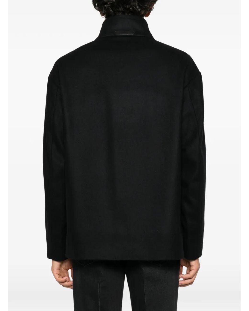 Hevò Black Button-Up High-Neck Coat for men