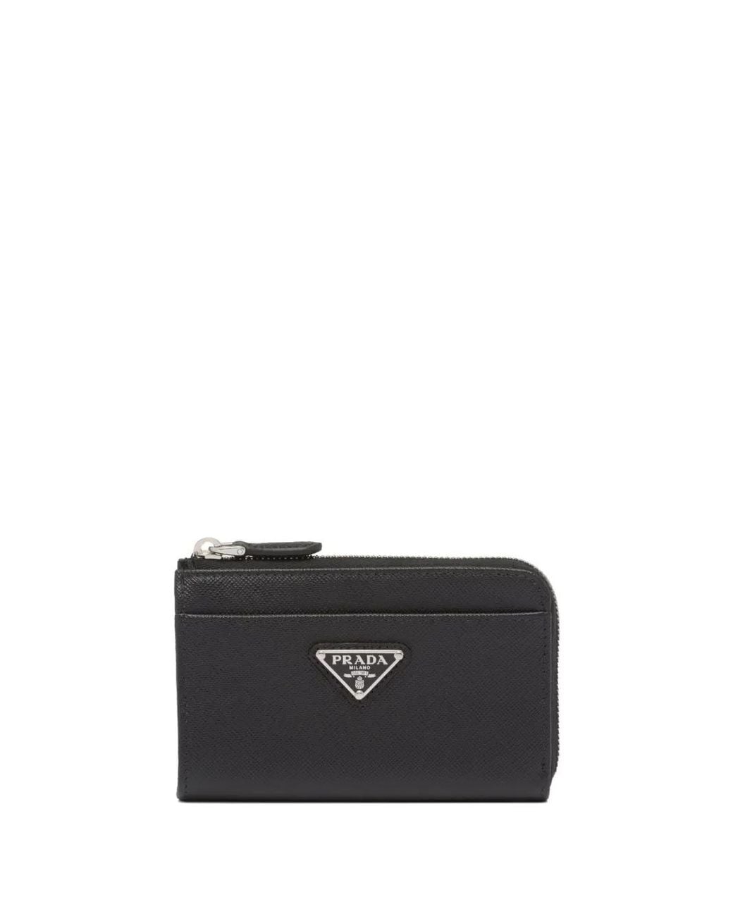 Prada Black Triangle-Logo Leather Keychain