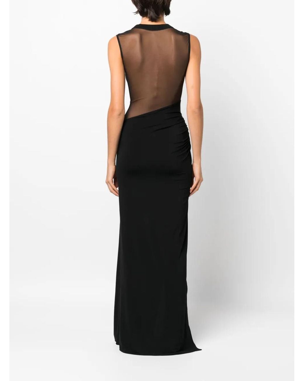 Nensi Dojaka Black Sheer-Panelling Floor-Length Gown