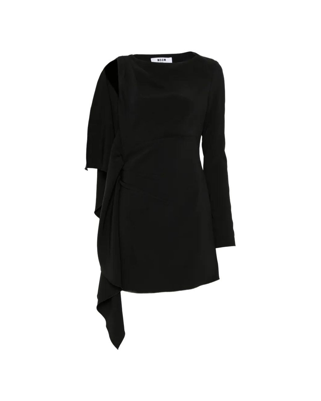 MSGM Black Draped-Detail Mini Dress