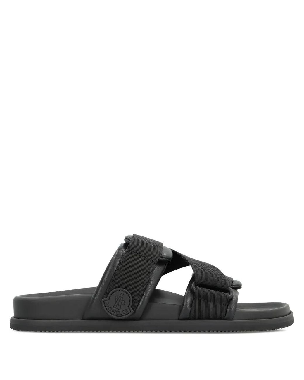 Moncler Black Mon Summer Double-Strap Leather Sandals