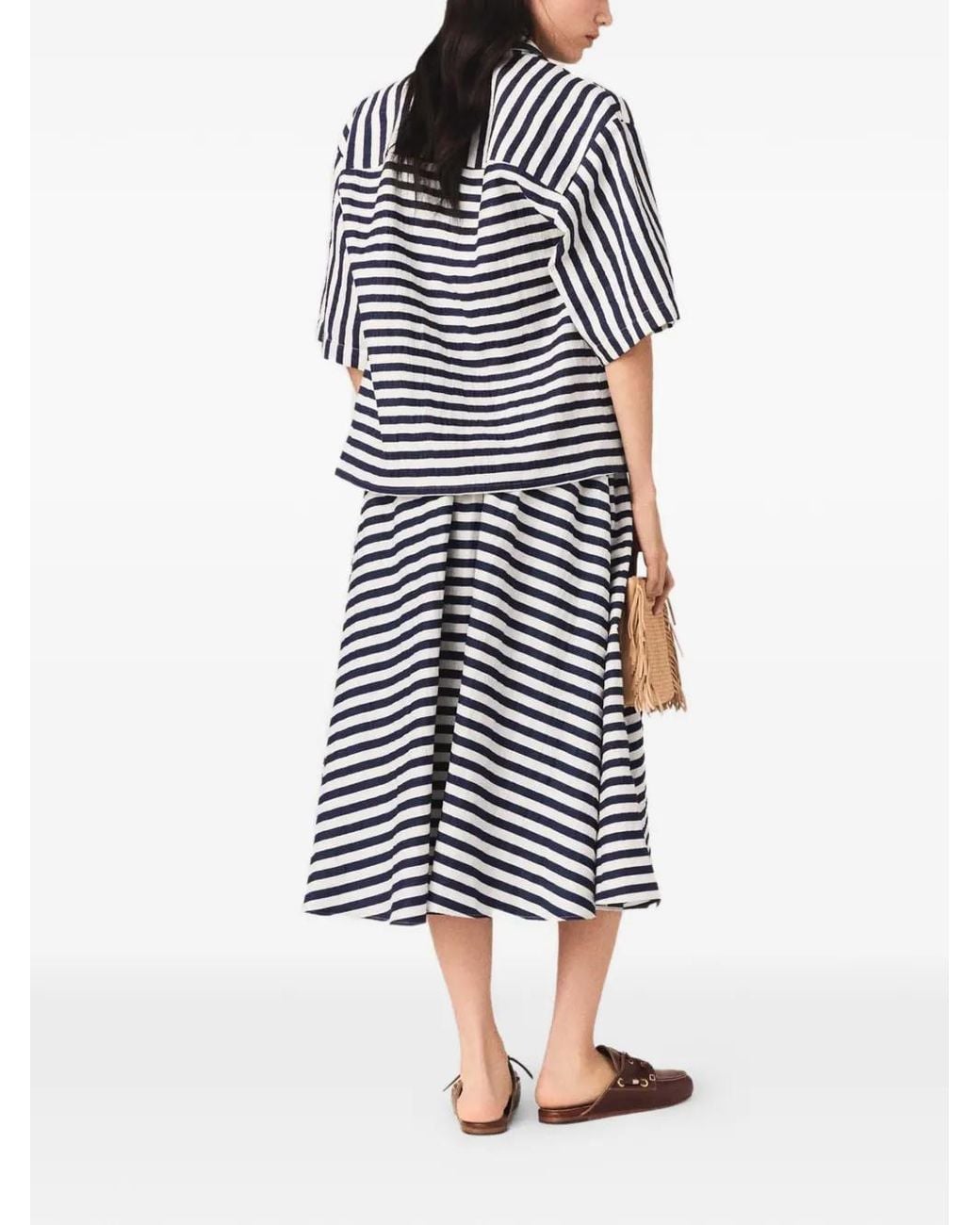 Maje Blue Linen-Blend Midi Skirt