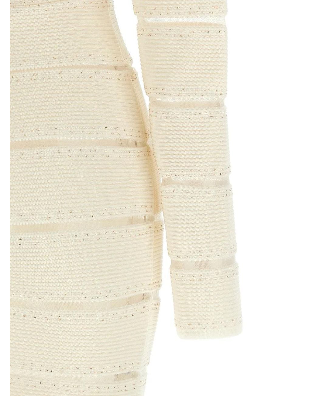 Balmain White Robe Courte Moulante En Résille À Sequins