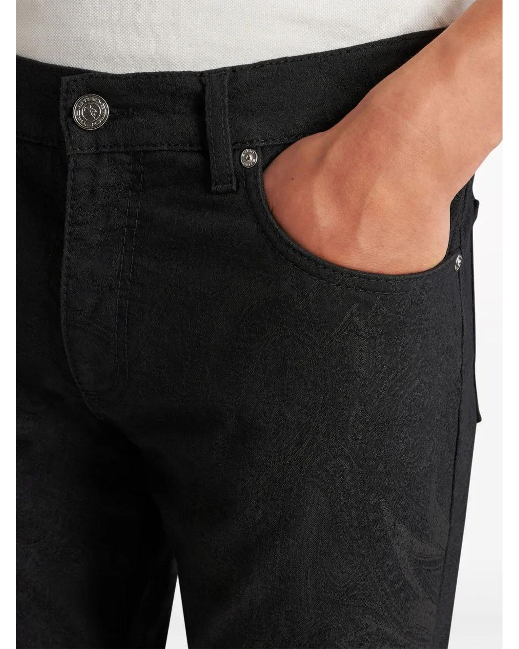 Etro Black Patterned-Jacquard Slim-Cut Jeans for men