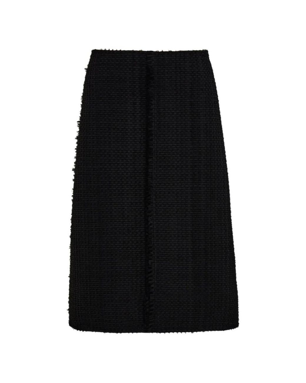 Ferragamo Black Frayed Midi Skirt