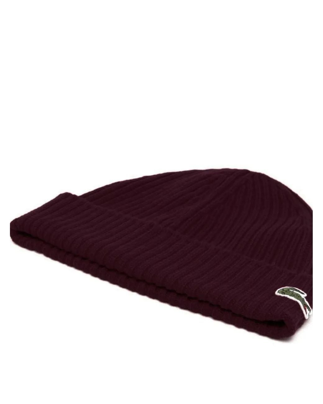 Lacoste Red Logo-Patch Ribbed-Knit Beanie for men