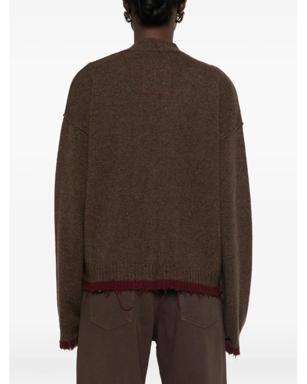 Uma Wang Brown Frayed-Edge Oversized Cardigan