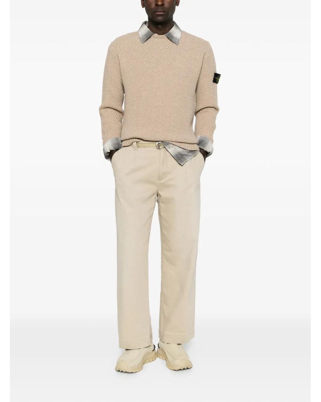 Stone Island Natural Compass Patch Waffle-Knit Sweater for men