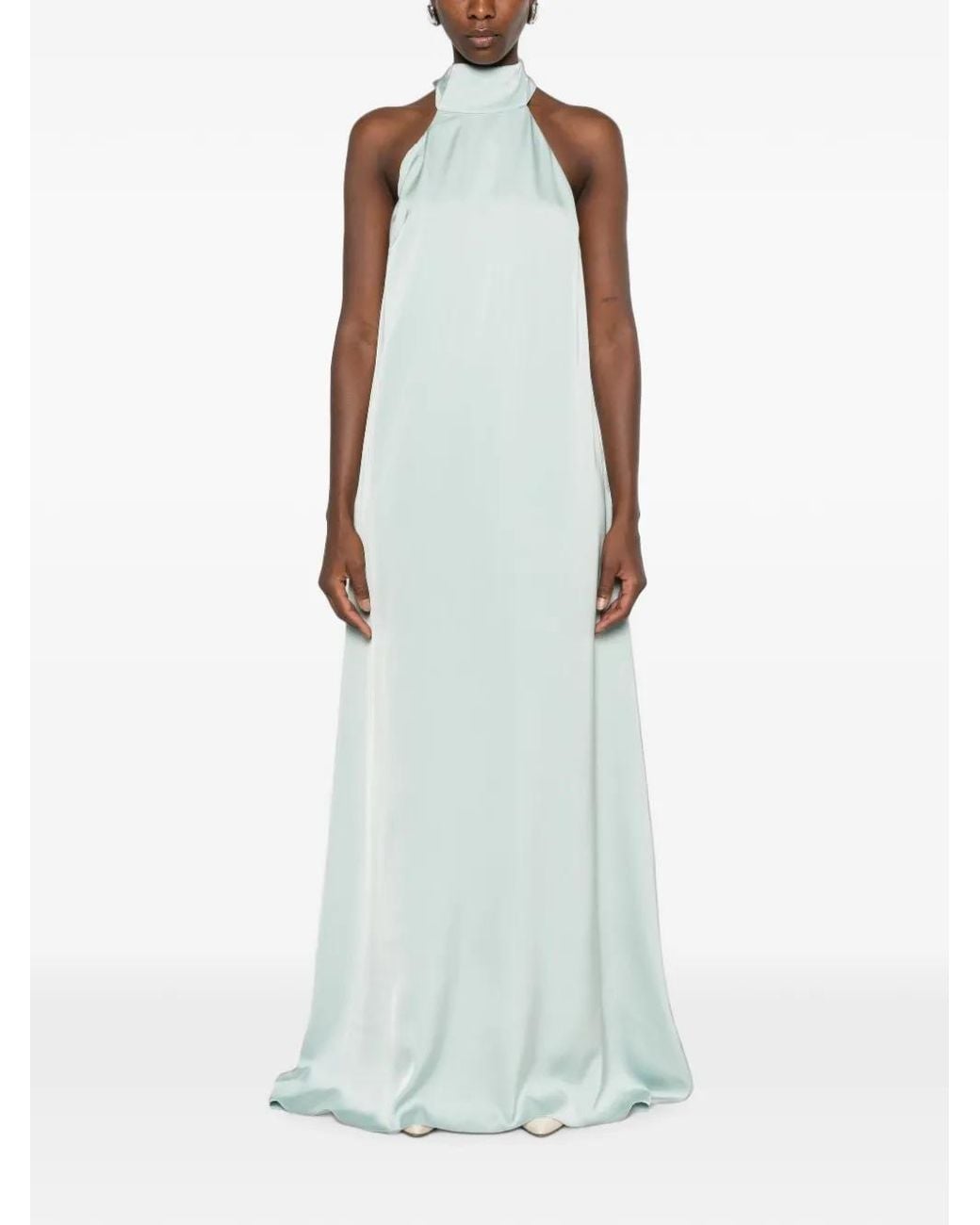 The Archivia White The Riviera Feather-Trim Halterneck Maxi Dress