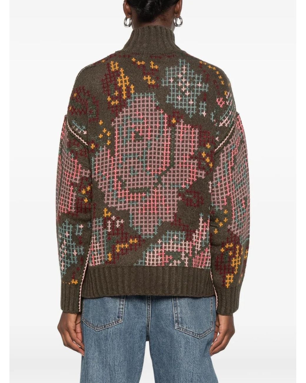 Cecilia Prado Brown Lilian Intarsia-Knit High-Neck Sweater