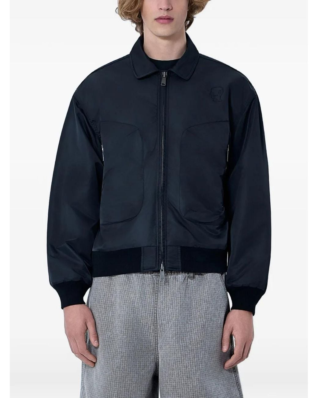 Brain Dead Blue Zip-Front Collared Jacket for men