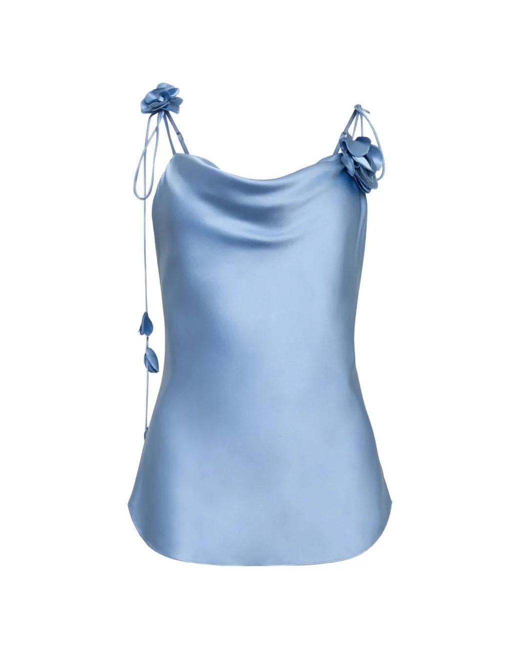 Cinq À Sept Blue Marta Flower-Appliqué Cowl-Neck Blouse