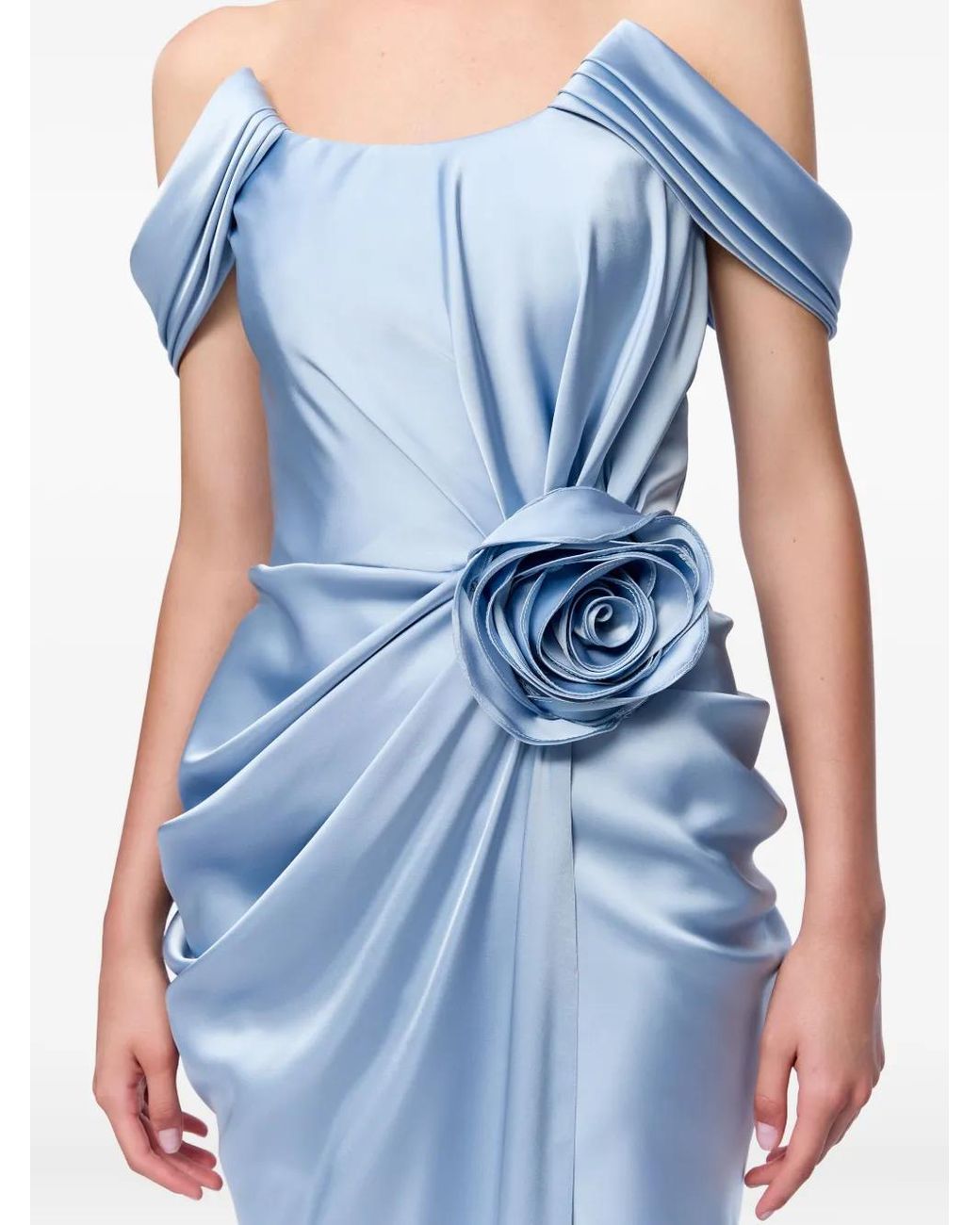 Ana Radu Blue Rose-Embellished Satin Maxi Dress