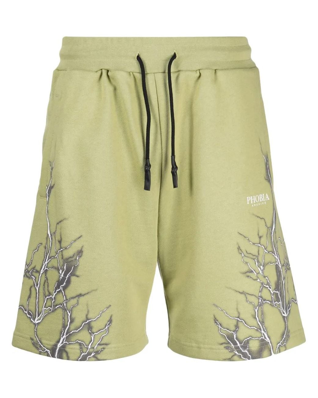 Phobia Green Lightning-Print Cotton Track Shorts for men