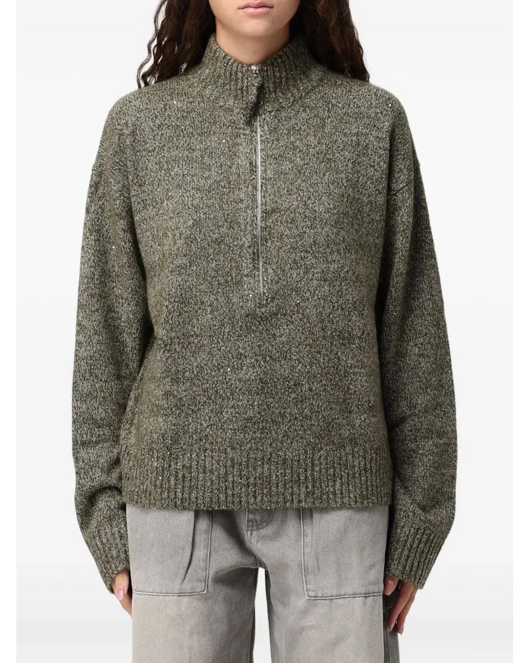 Pull À Sequins Et Quart De Zip ELEH en coloris Gray