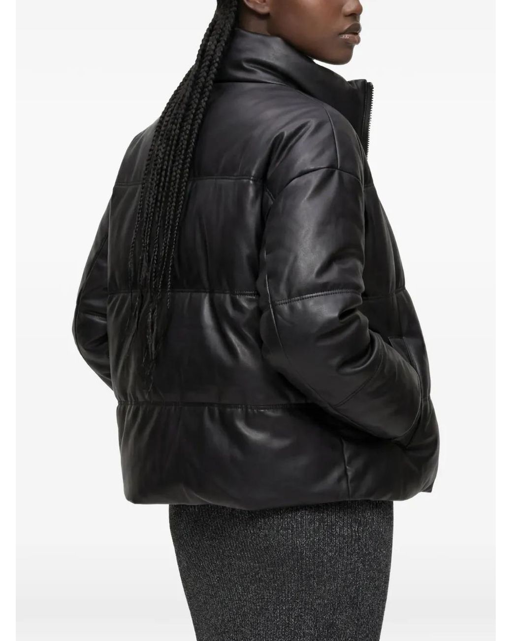 Karl Lagerfeld Black Faux-Leather Puffer Jacket