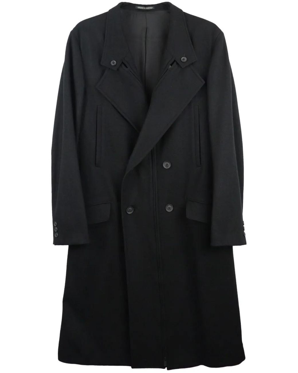 Yohji Yamamoto Black Double-Breasted Wool Coat for men