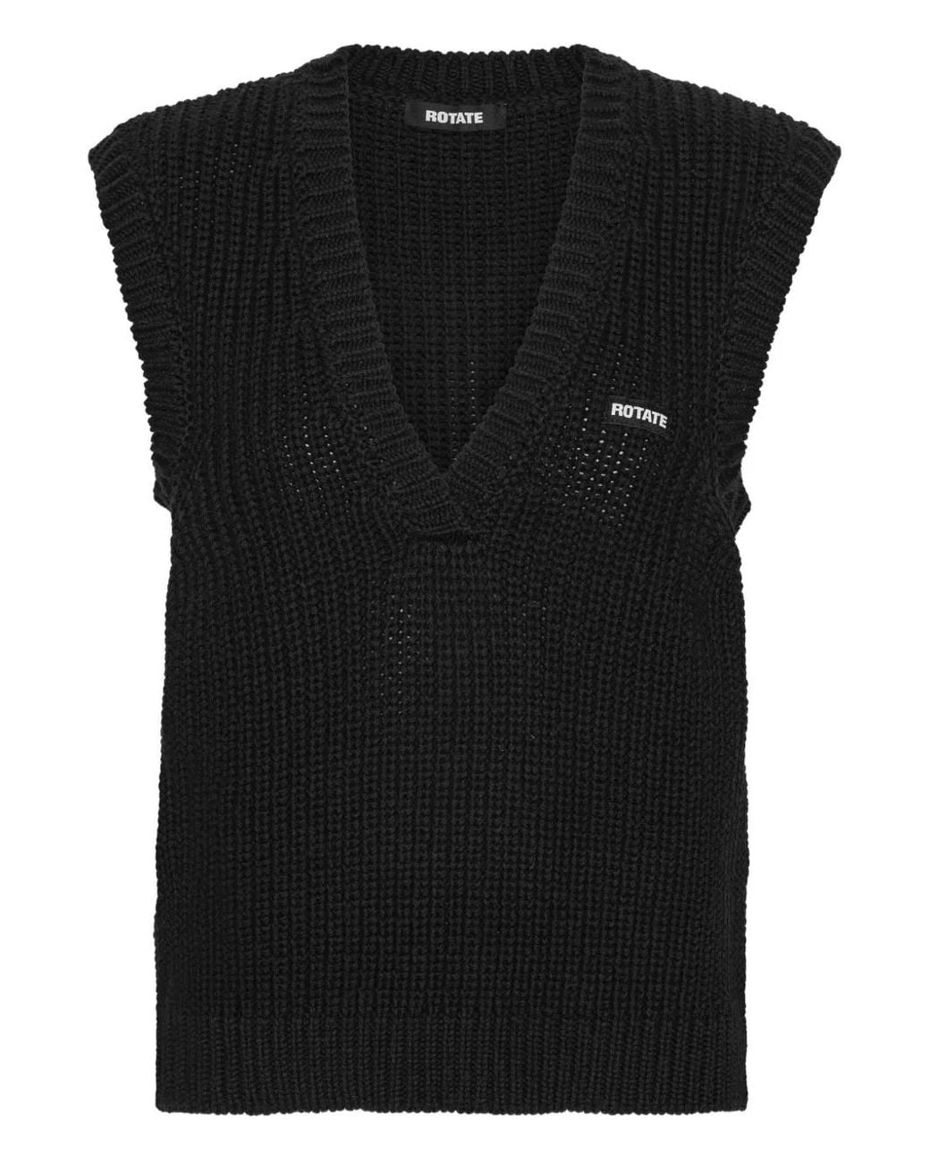 ROTATE BIRGER CHRISTENSEN Black V-Neck Knitted Vest