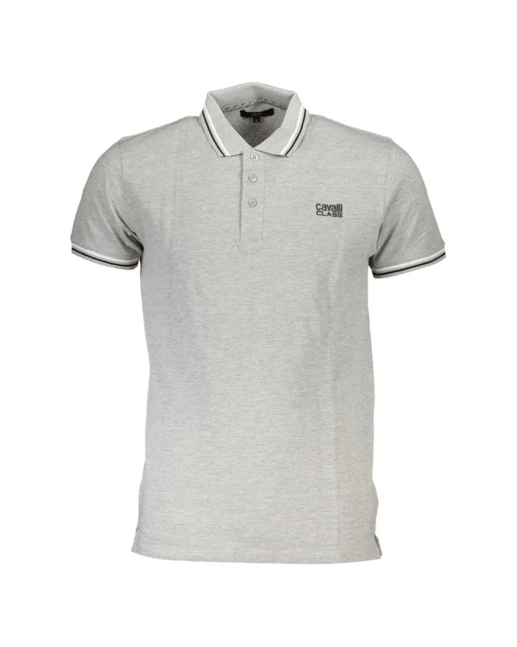 Roberto Cavalli Gray Logo-Print Striped-Trim Polo Shirt for men