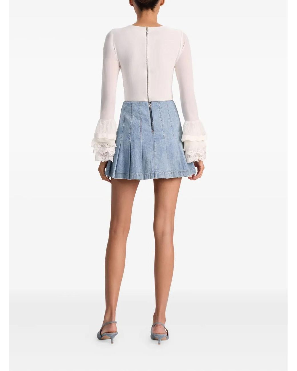 Alice + Olivia White Delaina Top With Ruffle Cuff