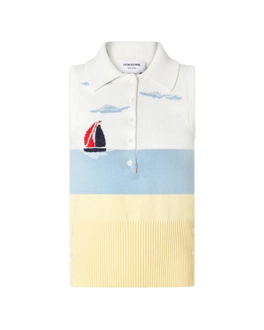 Thom Browne White Sleeveless Polo Shirt