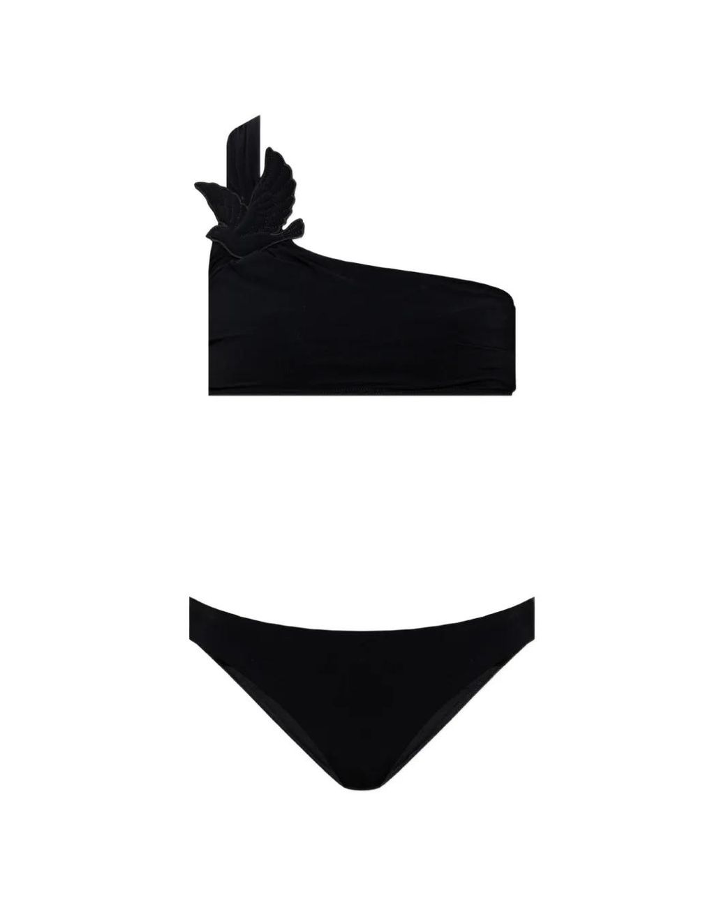 Zimmermann Black Bird-Patch One-Shoulder Bikini