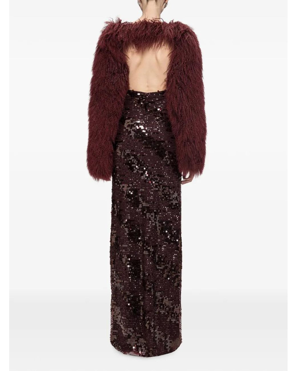 Nissa Purple Sequin-Embellished Backless Maxi Dress