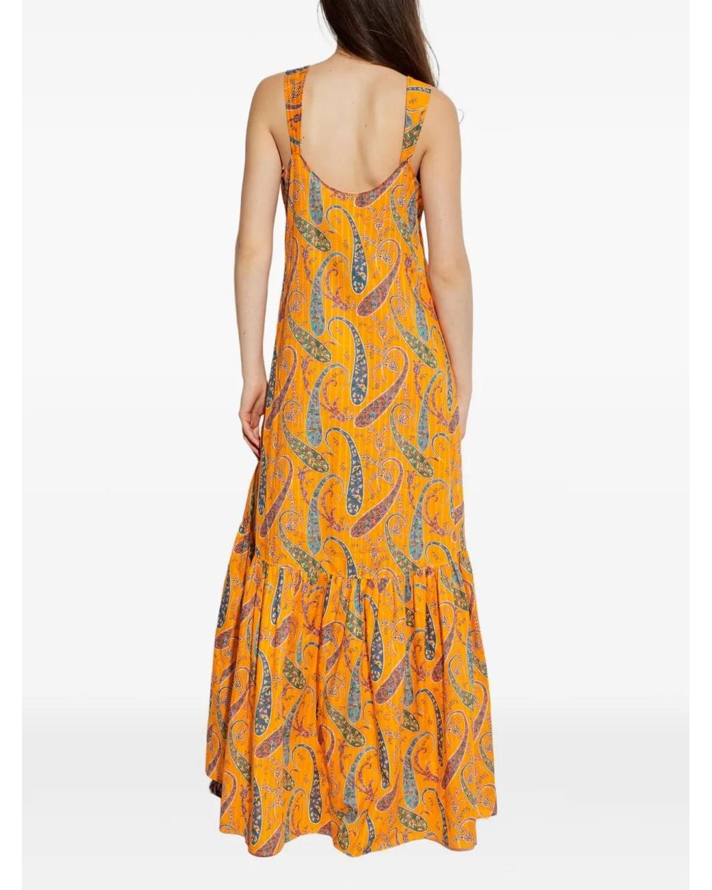 Etro Metallic Robe Longue Volantée À Motif Cachemire