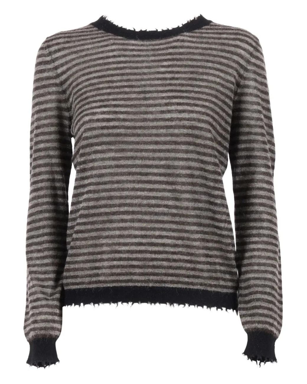 Kangra Gray Striped Frayed-Edge Sweater
