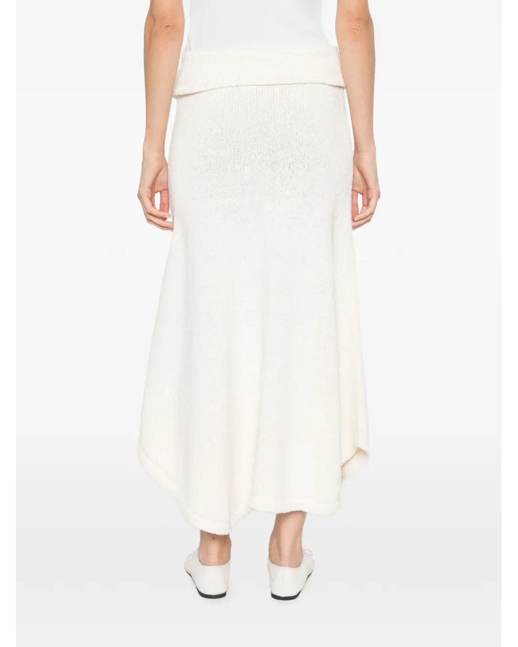 AYA MUSE White Kena Asymmetric Knitted Maxi Skirt