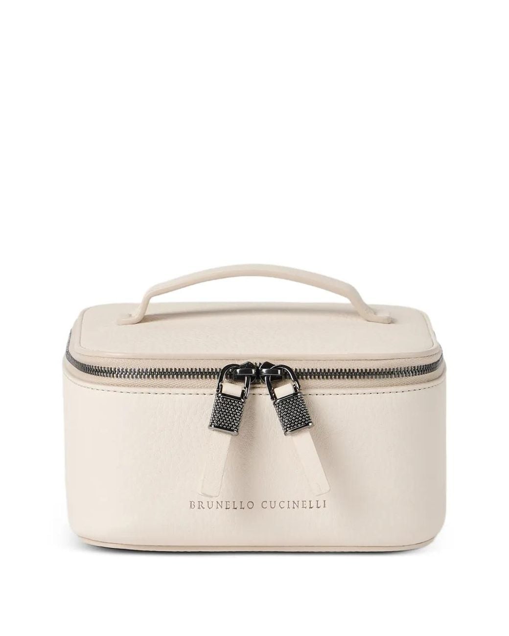 Brunello Cucinelli Natural Grained Calfskin Jewelry Box With Shiny Zipper Pull